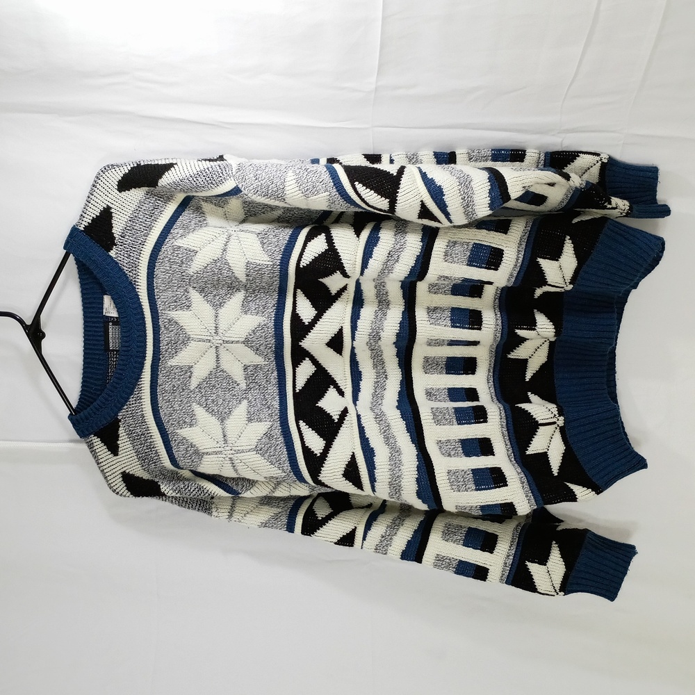 KNIGHT RIDGE, Men's Geometric Knit Sweater - Blue, Black, and White
